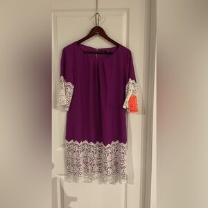 Gianni Bini Purple and White Lace Midi Dress